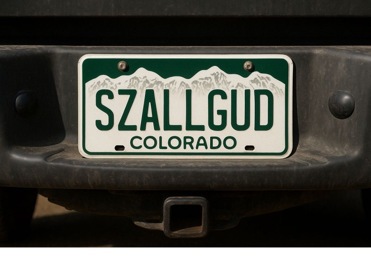 License plate saying, "SZALLGUD"